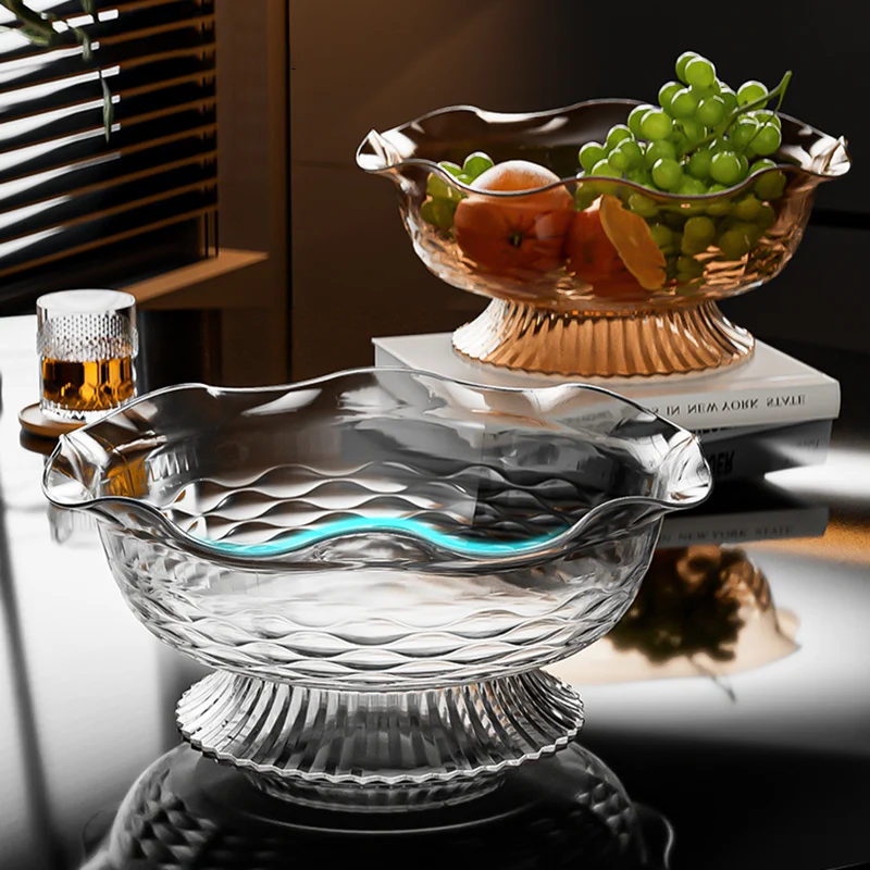 Living Room High Value Fruit Dish High Base Rotating Nuts Fruit Tray Clear Wave Pattern Dried Fruit Plate