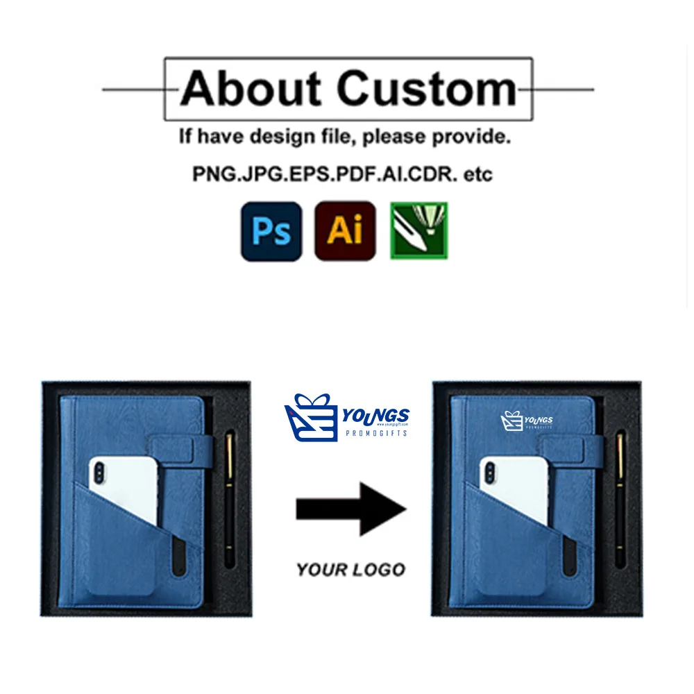 Custom Business Hardcover PU Leather A5 Journal Diary Pocket Notebook Gift Set