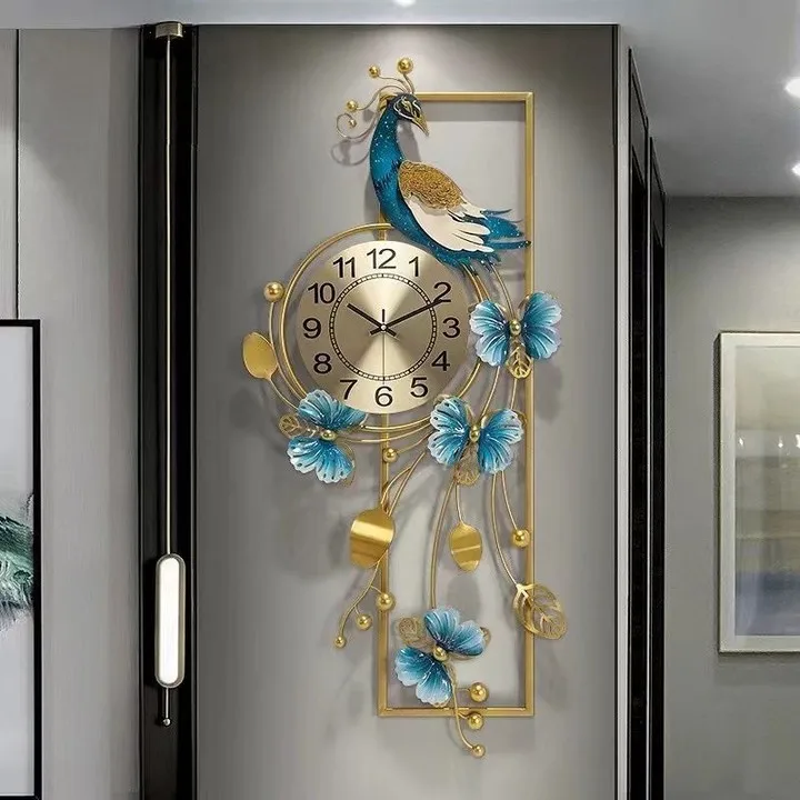 New Design Silent Art Digital Wall Clocks For Living Room Dining Room Bedroom Home Decor Large Metal Peacock Wall Clock