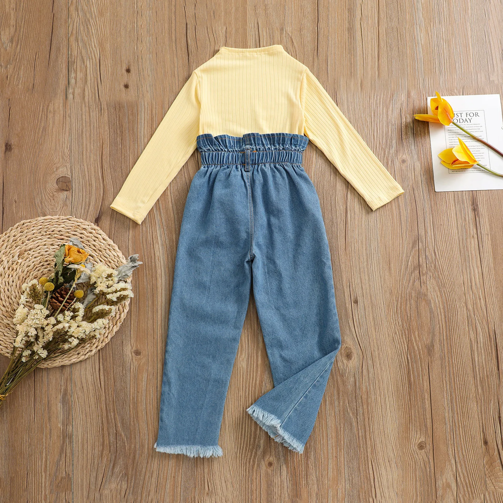 Solid Color Girls Clothing Sets 2021 Autumn Baby Girl Casual Suit Kids Clothes T-shirt+Denim Pants Children Suit