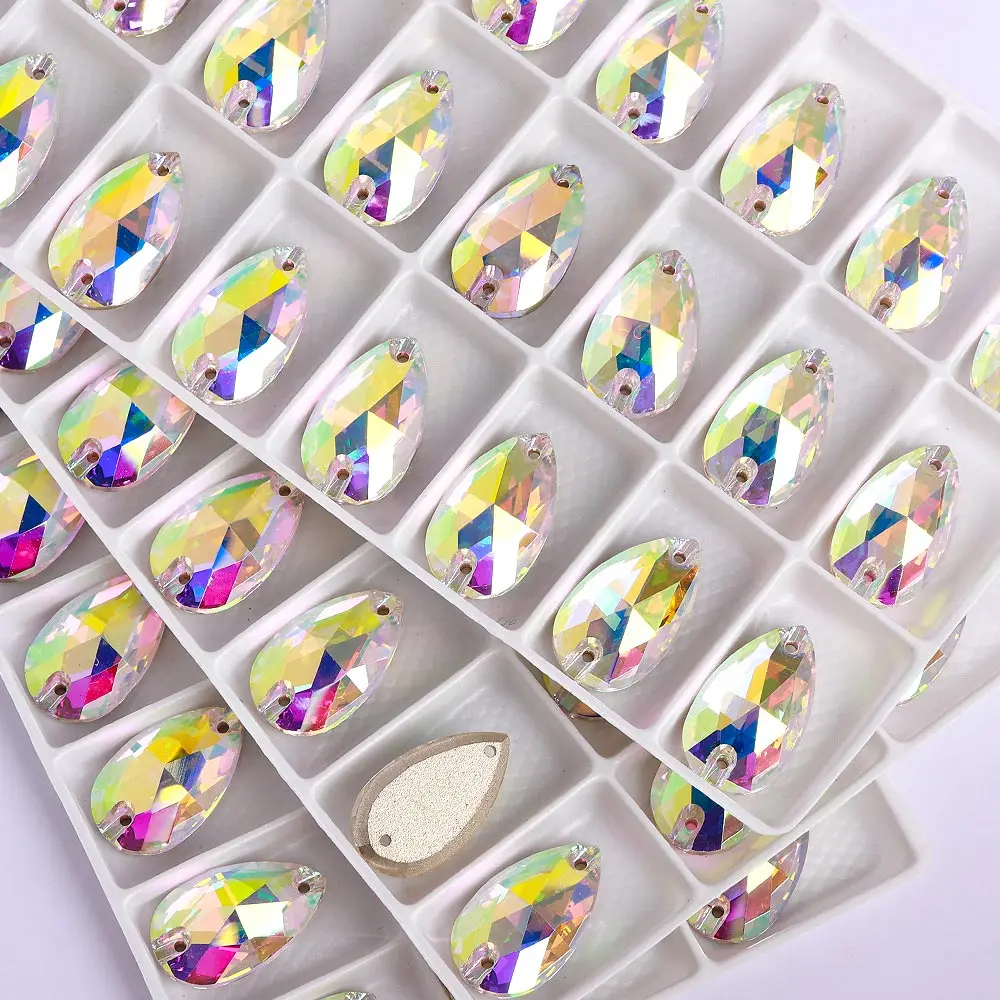 Wholesale 7x12 10x14 11x18 13x22 17x28 mm Raindrop Sew-on Rhinestones Non Hotfix Flatback Sewing Strass Bling For Jewelry Dress