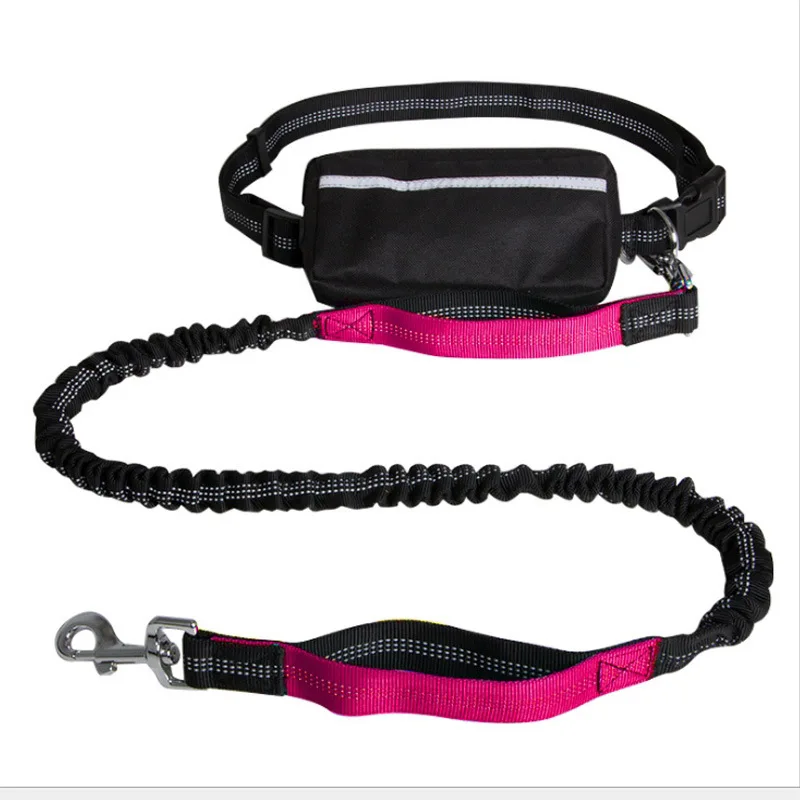 Reflective Dual Handle Bungee Hands Free Dog Waist Leash with Dismountable Mesh Nylon Dog Waist Bag Pack