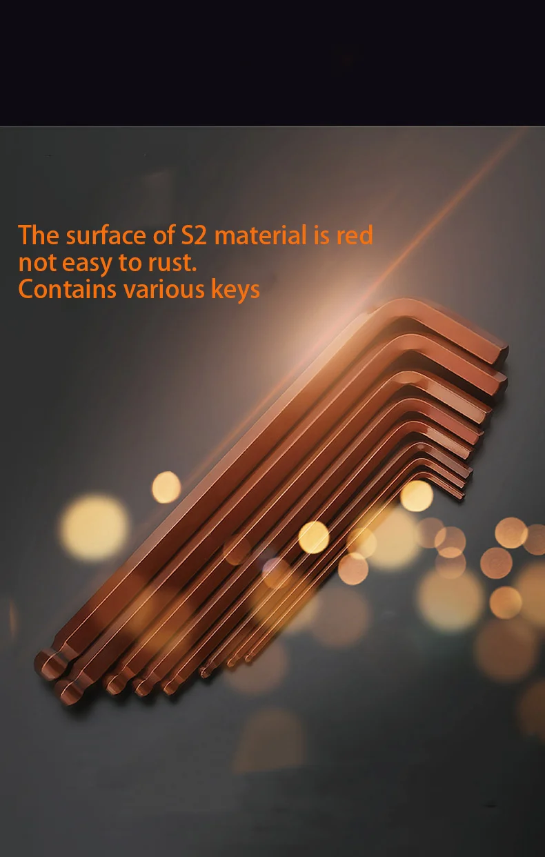 high quality 9pcs ball end S2 bronze folding universal combination 2 4 5 6 8mm hexagonal hex key wrench set allen Wrenches