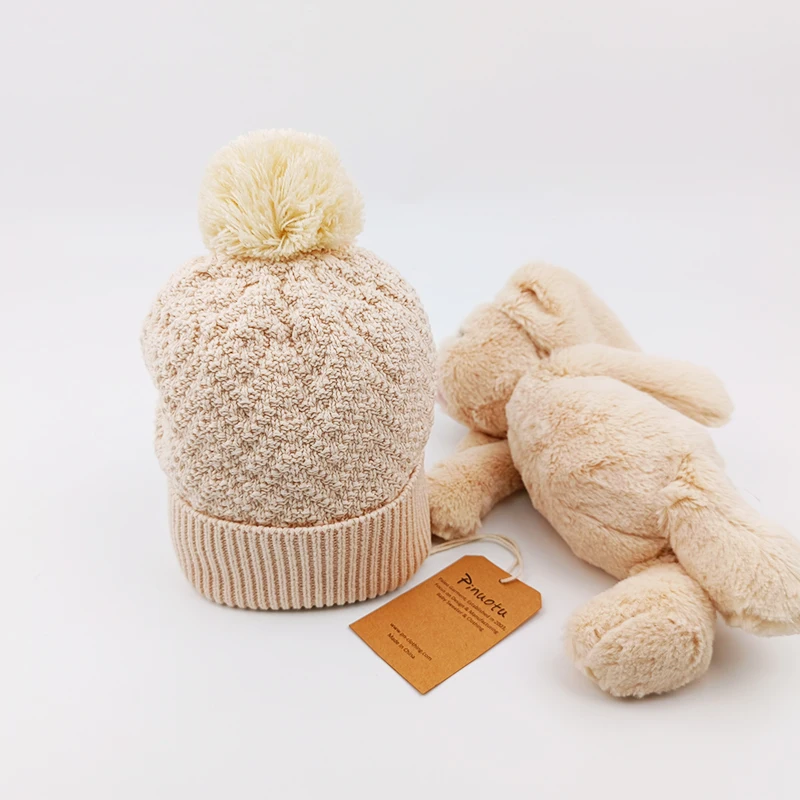 Pinuotu Baby Knitted Beanie Warm Kids Toddler Knitwear Pure Cotton Newborn Baby Neutral Winter Hats Soft Pom Crochet Beanies