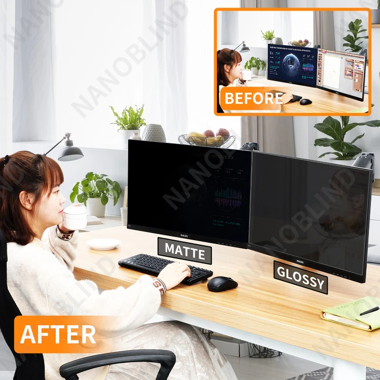 NANOBLIND Anti Glare Privacy Filter Screen Protector 4 Sides Privacy Widescreen Desktop For Dell 23.6 Inch Monitor 16:9 Aspect