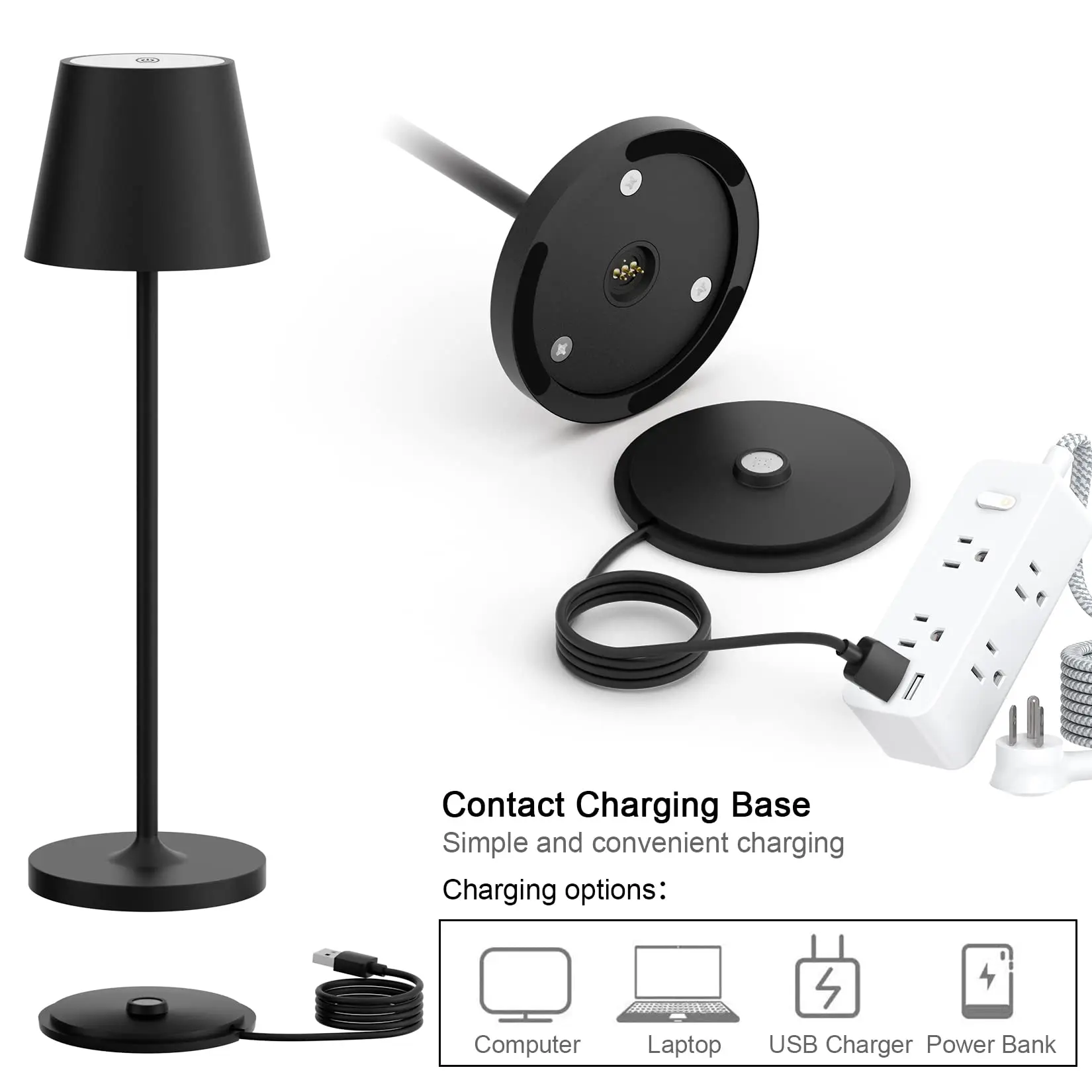 rechargeable outdoor lamp with contact charging base