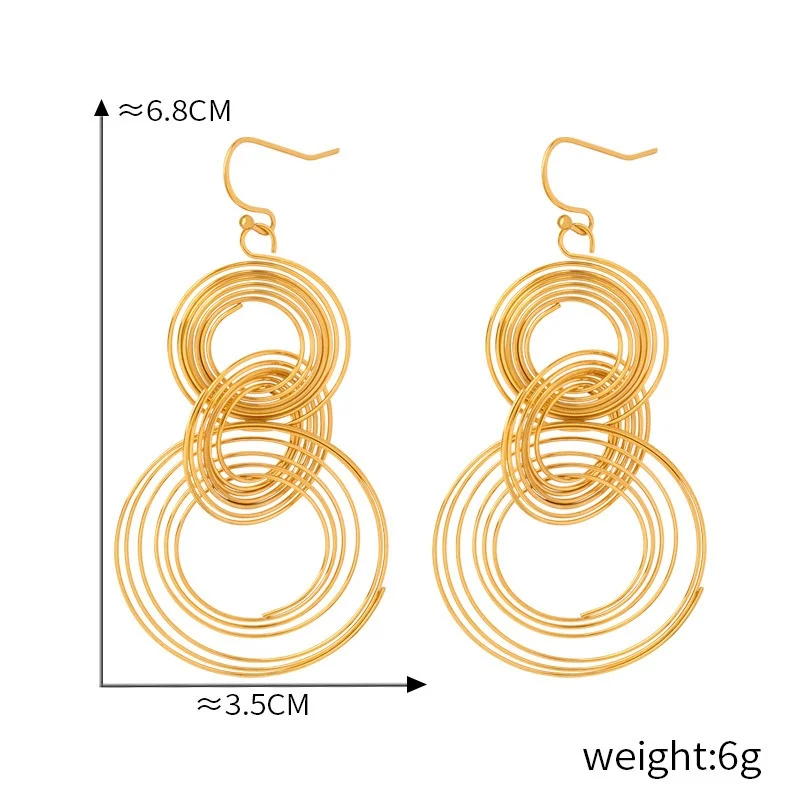 Hyperbole Multi Layer Interlocking Coil Hook Earring 18K Gold Plated 316L Stainless Steel Mosquito Coil Drop Earring