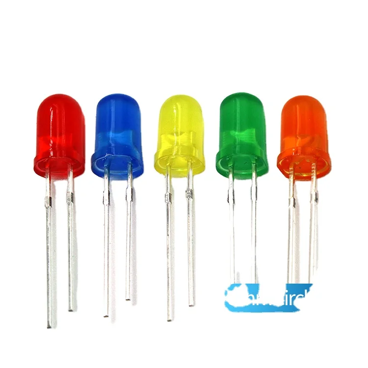 Светодиодные светоизлучающие диоды F5 / 5 мм, короткие ножки с круглой головкой и краями, цвет: белый, светло-красный, синий, зеленый, желтый