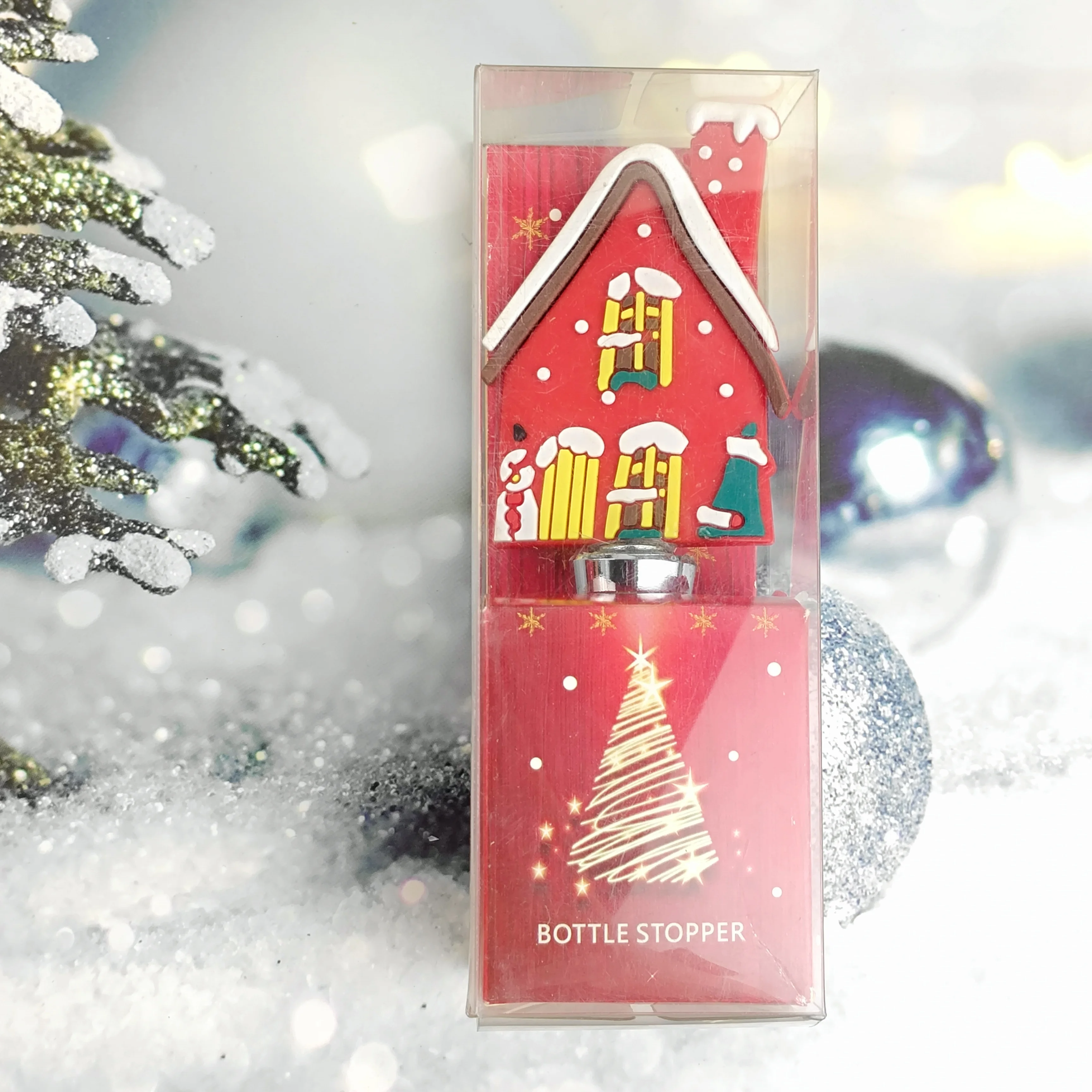 Christmas Little House Wine Stopper With Logo Wine Set Christmas Gift Box Packaging Corporate Party Metal Wine Stopper