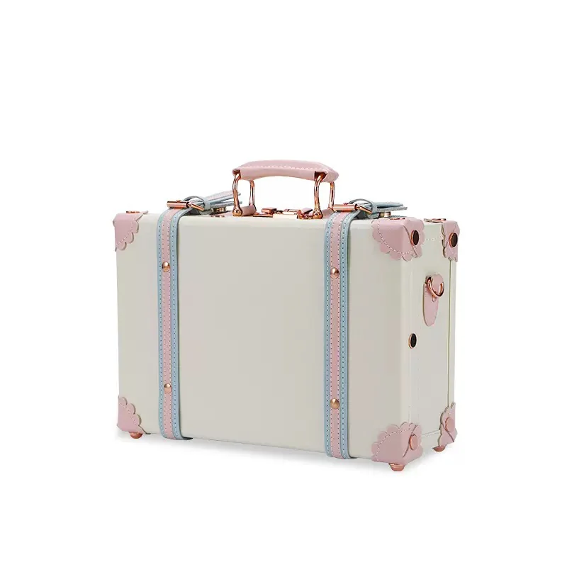 Factory Wholesale Vintage and Cute Carry-on Overnight Case Non-wheeled Mini Leather Trunk Suitcase with Shoulder Strap