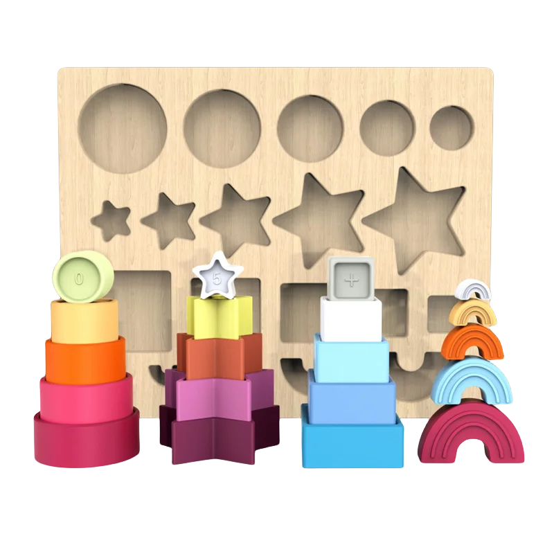 NEW Early Educational Toys Silicone Rainbow Stacking Ring Tower Game Blocks Baby Montessori Toys
