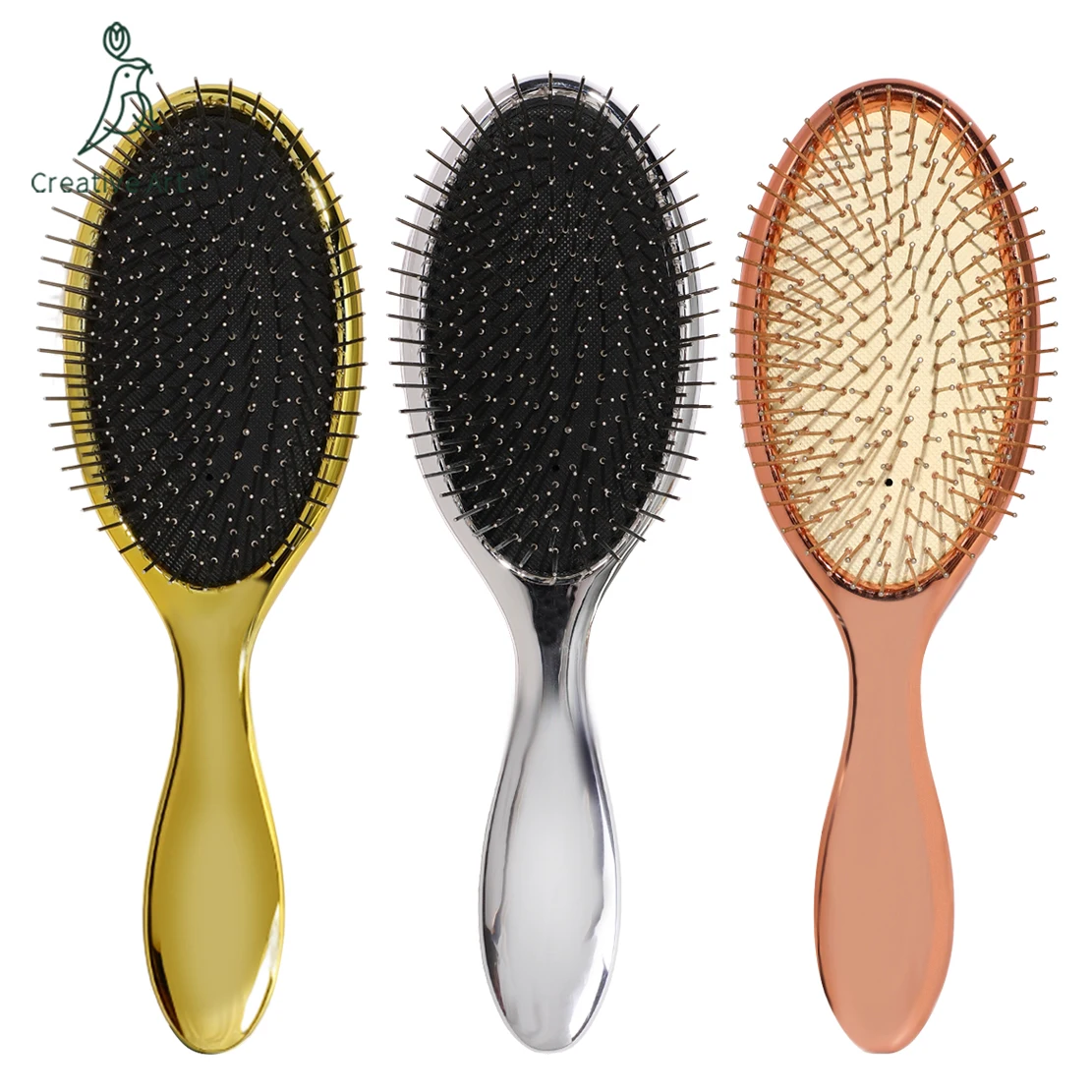 2024 Popular Electroplating  Hair brush Steel Needle With Ball Air Cushion brush For Women With Private Label