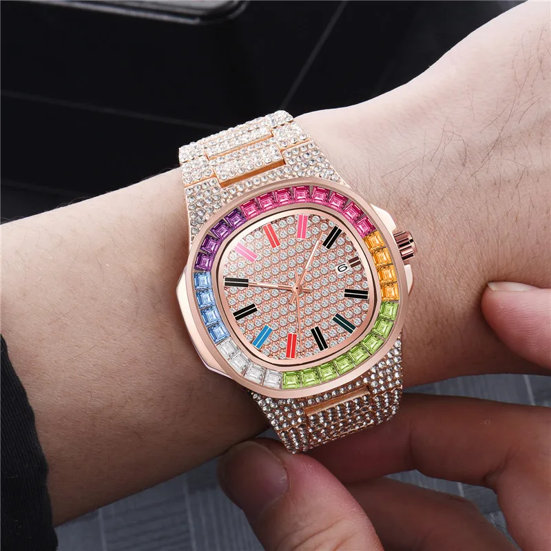 Hip Hop Diamond Mens Fashion Luxury Brand Date Quartz Watch Wholesale diamond watches