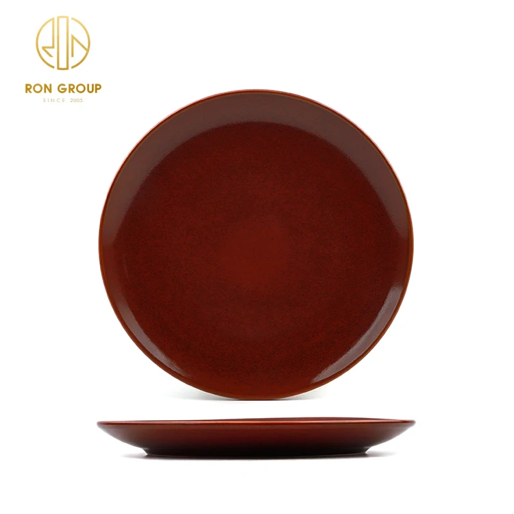 High Quality Chip Proof Porcelain Plates Red Color Tableware Set Practical Ceramic Dinner Dishes for Restaurant