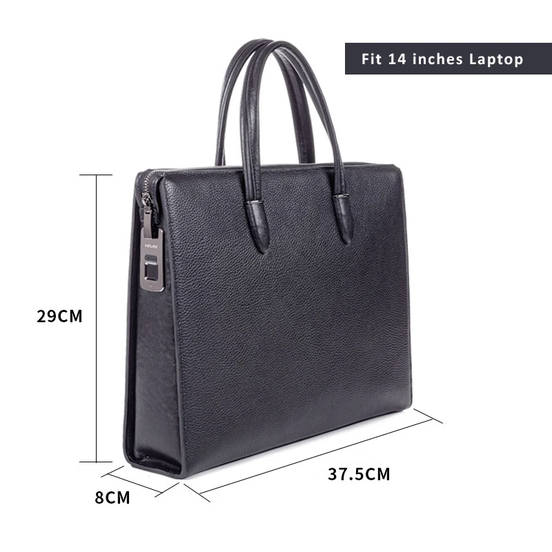 2024 New design Waterproof Anti Theft Fingerprint Lock custom office laptop bag lightweight documents genuine leather briefcase