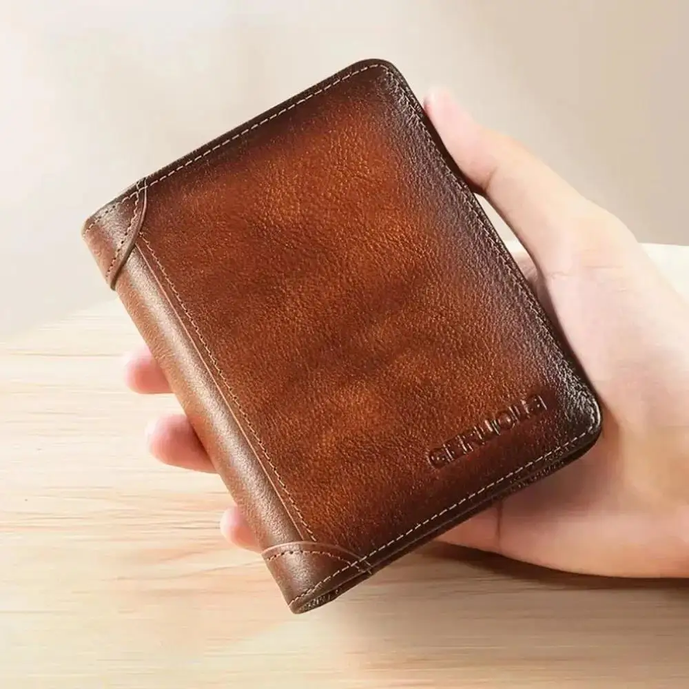 High Quality Wholesale Custom Logo Men Card Holders Purse Mens Wallet RFID Genuine Leather Bifold Wallets for Men