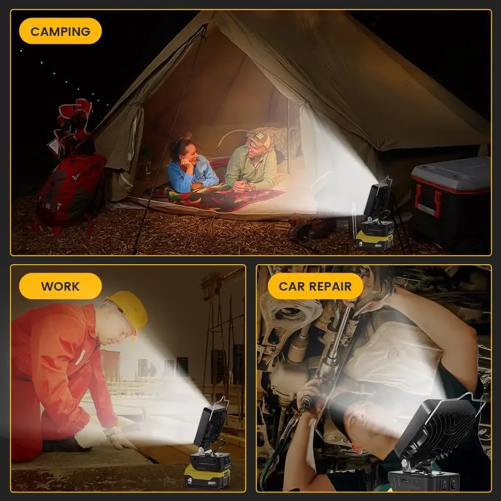 16pcs led beads 16W 1800LM work led light suitable for18V 20V Lithium power cordless tool battery with USB/TYPE-C charger