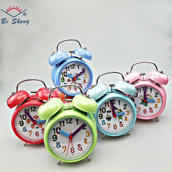 metal bell quartz desktop heart shape alarm clock for kid