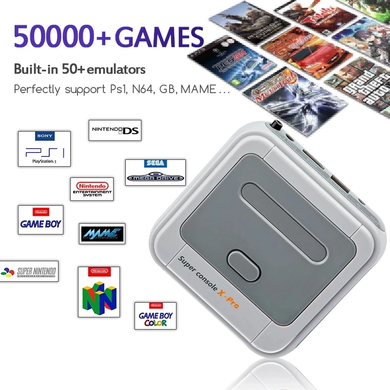  Ретро Wi-Fi супер консоль X Pro 4K HD ТВ видео игровые консоли для PS1/N64/DC с 50000 + игр 2 4G беспроводные