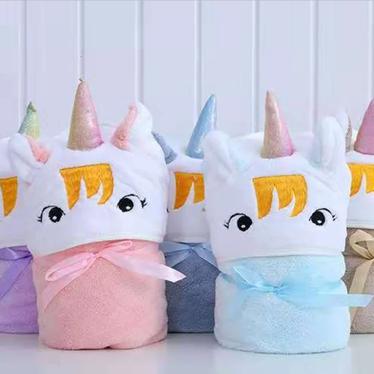 
Very soft microfiber blanket unicorn bath towel with hood for kids or baby 