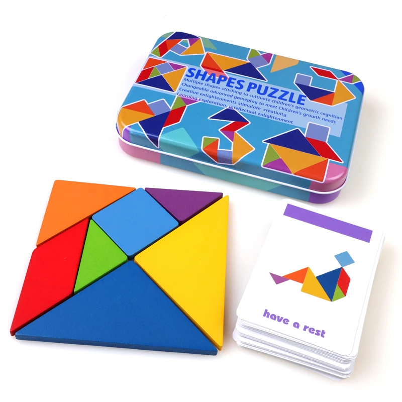 2020 hot sale kids puzzles educational toys tangram wholesale tangram wooden puzzle