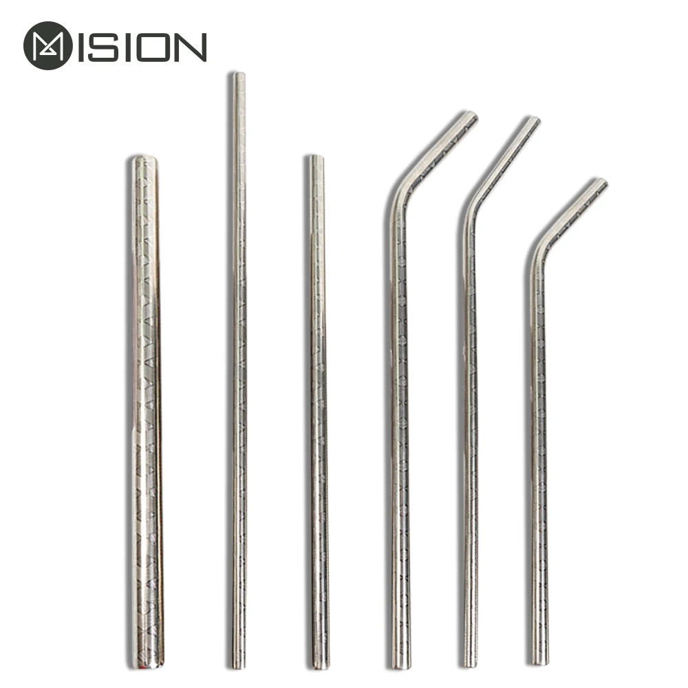 Eco-friendly vintage embossed stainless steel straw set