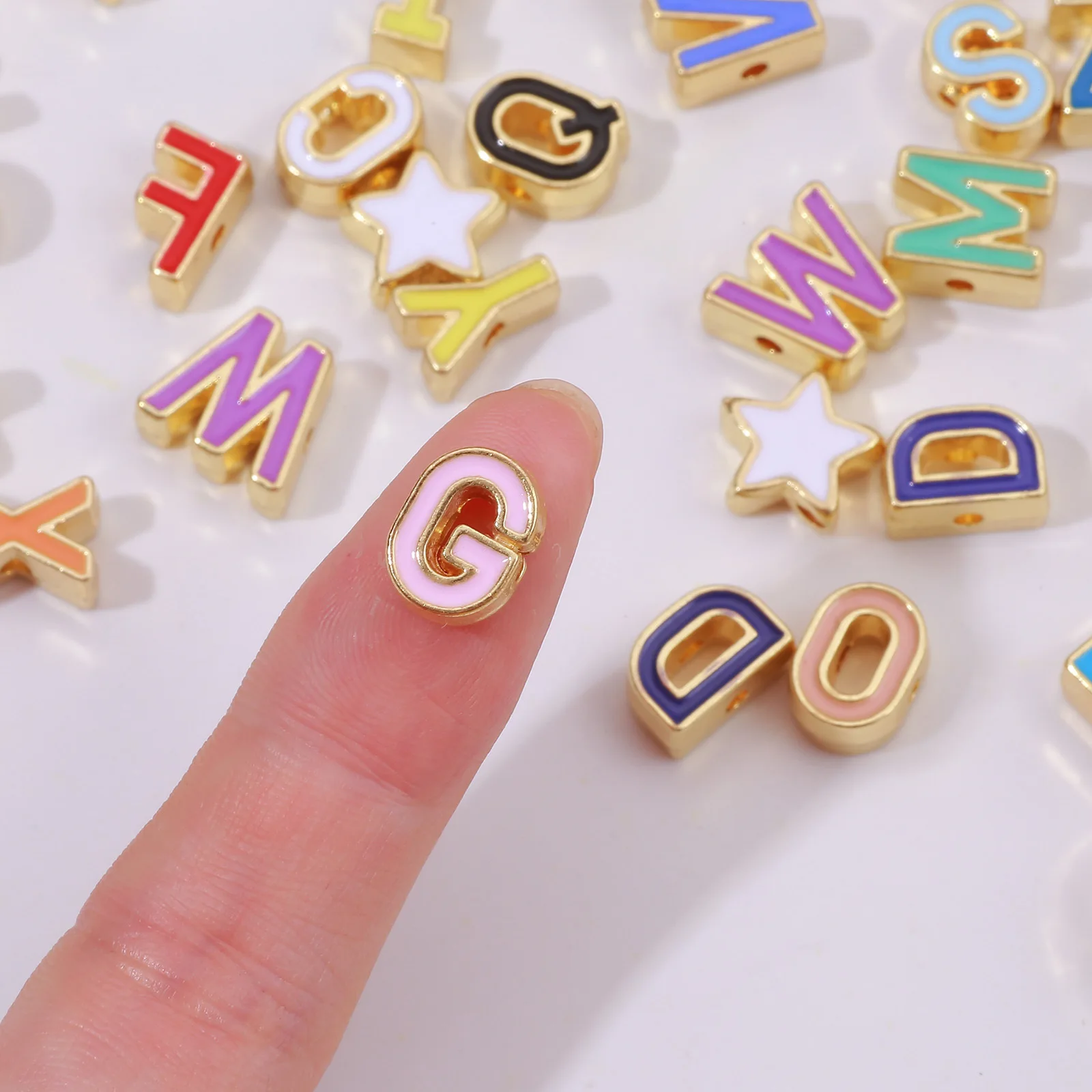 Mixed Designs Gold Plated Colorful Enamel Star Numbers Alphabet Initial Letter Spacer Beads for Jewelry Making