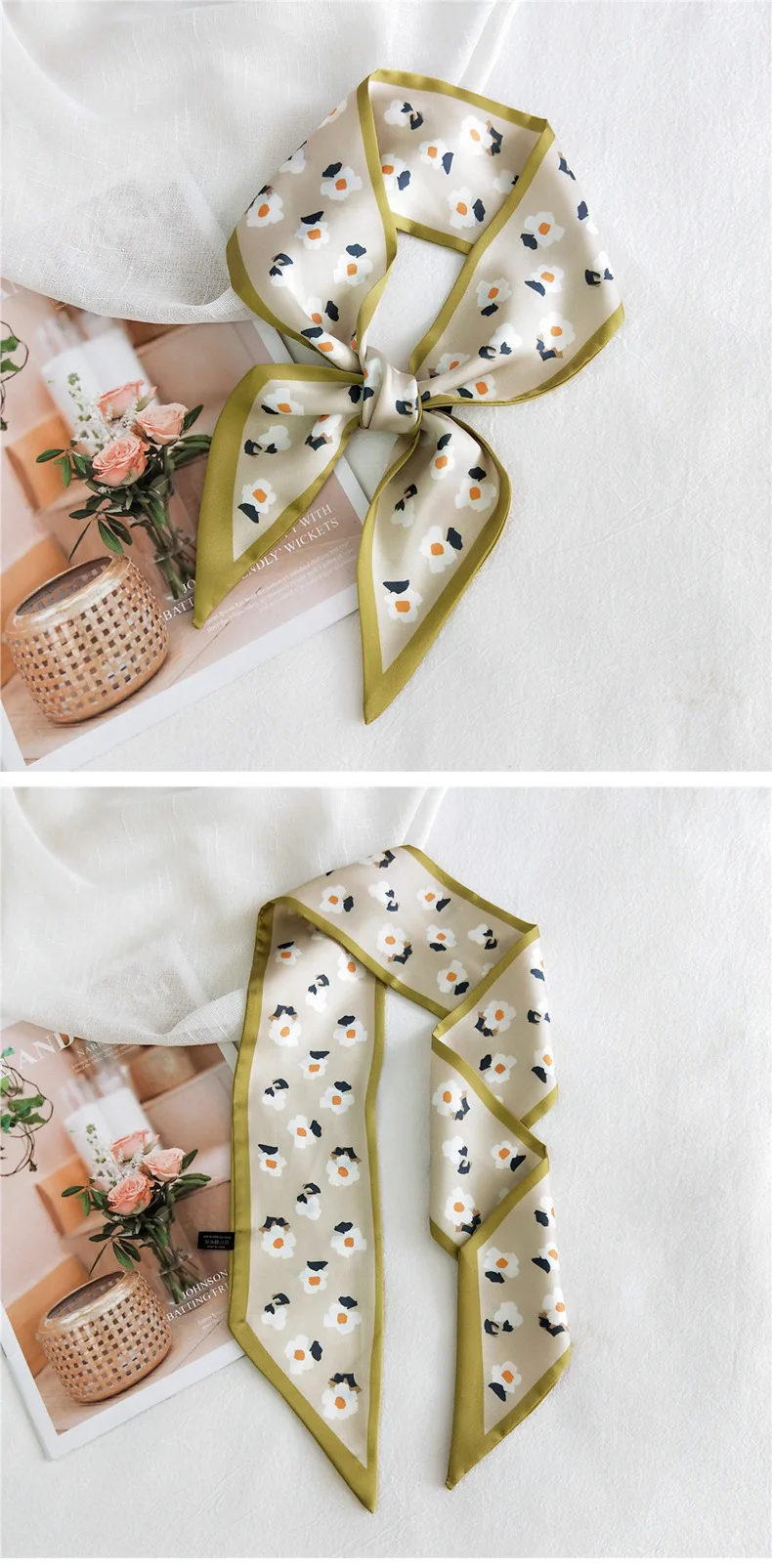 HB0436 Fashion Women Scarf Bag Long Hair Neck Tie Narrow Satin Silk Ribbon Neckerchief Skinny Scarf Decoration