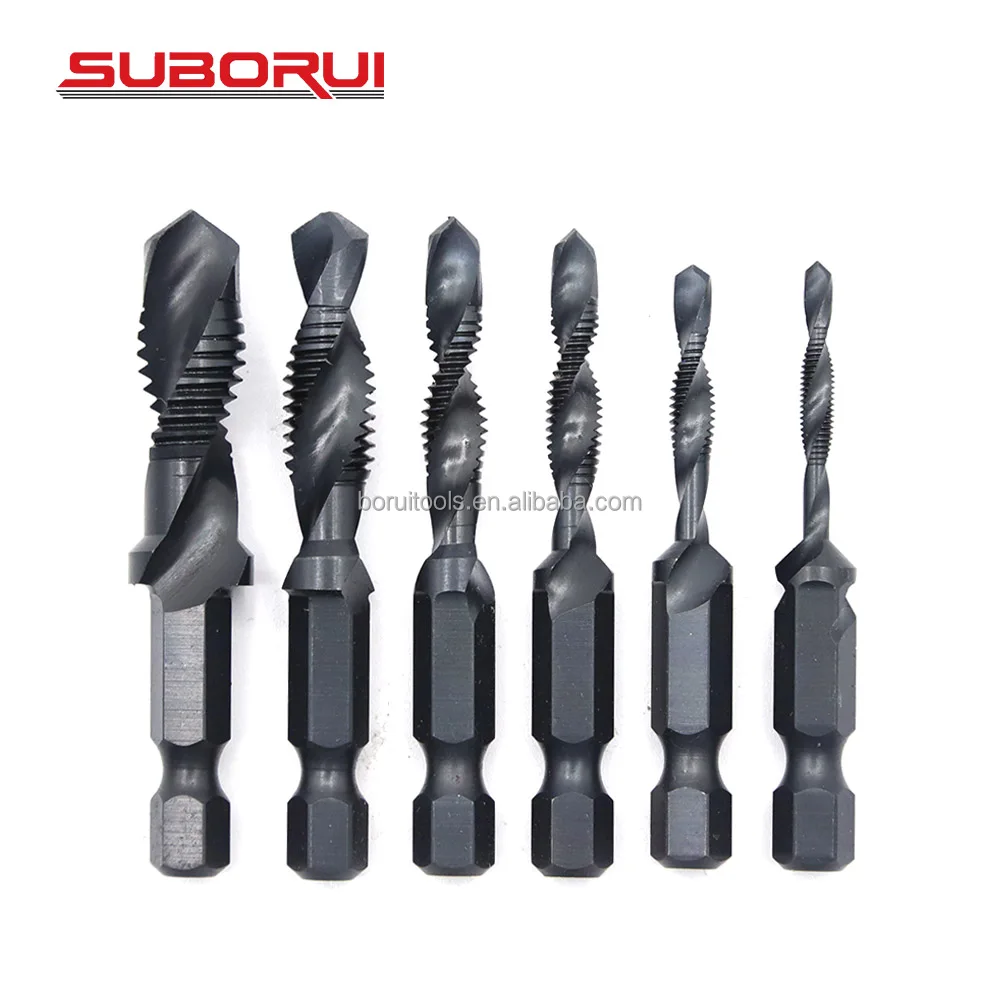 SUBORUI M3 M4 M5 M6 M8 M10 High Speed Steel HSS Hex Shank Combination Hand Thread Drill Tap Set