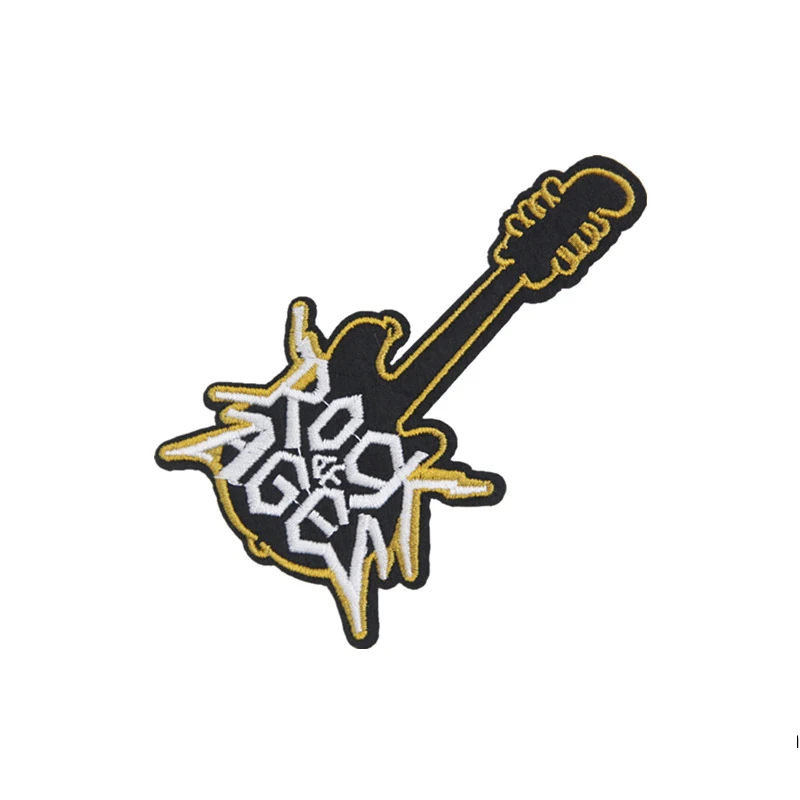 Custom Popular Embroidered Guitar Headphone Notes Musical Instrument Rock Music Iron On Patches For Trucker Hat With Patch