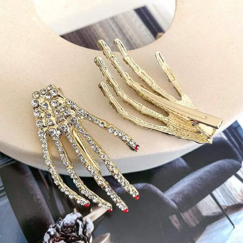 Hot Halloween skull claw rhinestone metal hair pins Ladies funny hairpins Bling alloy alligator hair clips accessories for women