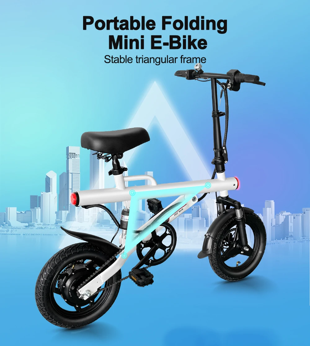 China Factory Wholesale 14 Inch 400W E-Bike Folding E Bike Ebike Folding Electric City Road Bicycle For Kids Adults