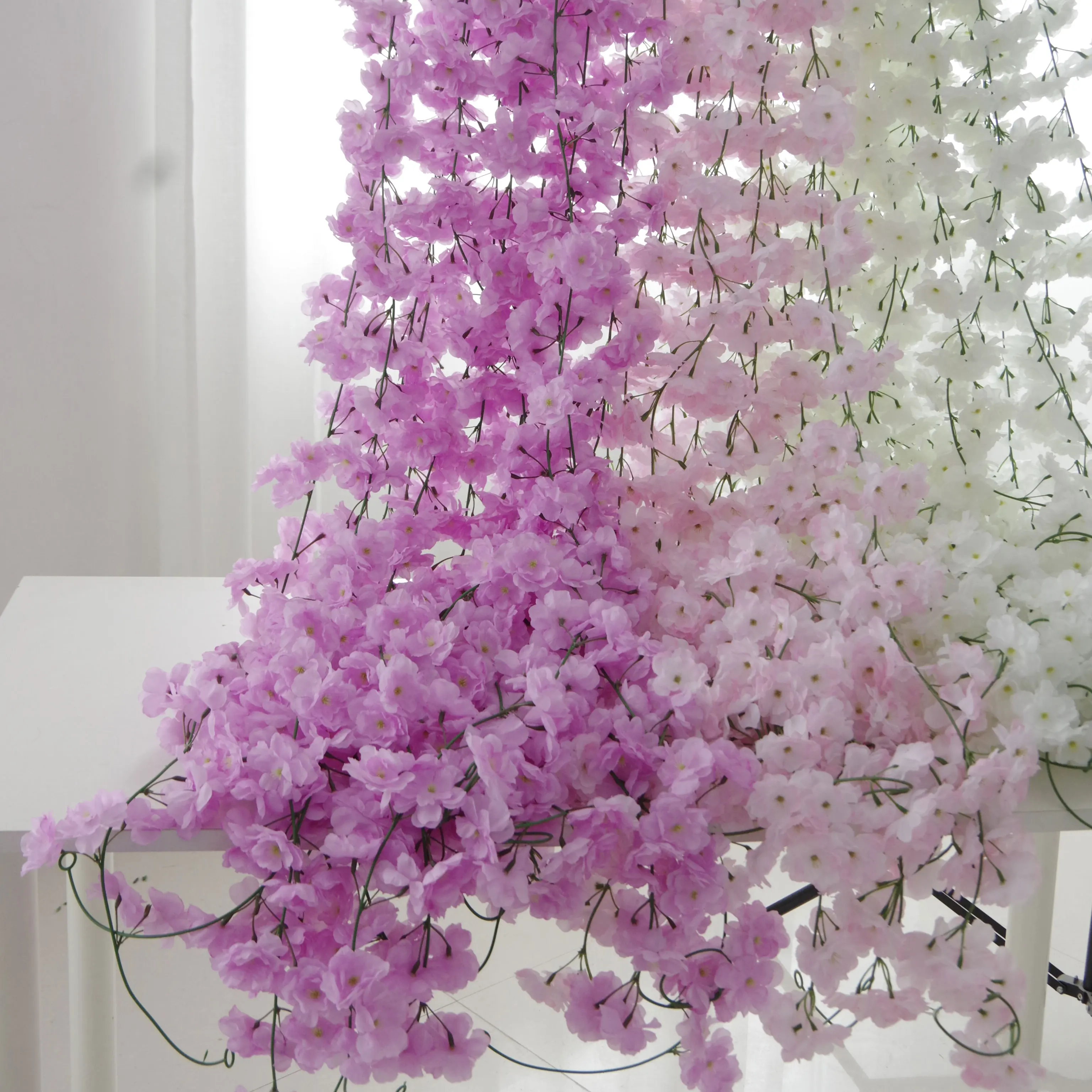 FV-002 Hot selling 200cm artificial silk cherry blossom flower vine garland for wedding decoration