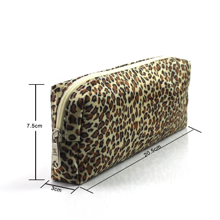 Classic Leopard Print Polyester Pencil Case with Zipper Multi-Purpose School and Cosmetic Makeup Pouch for Women