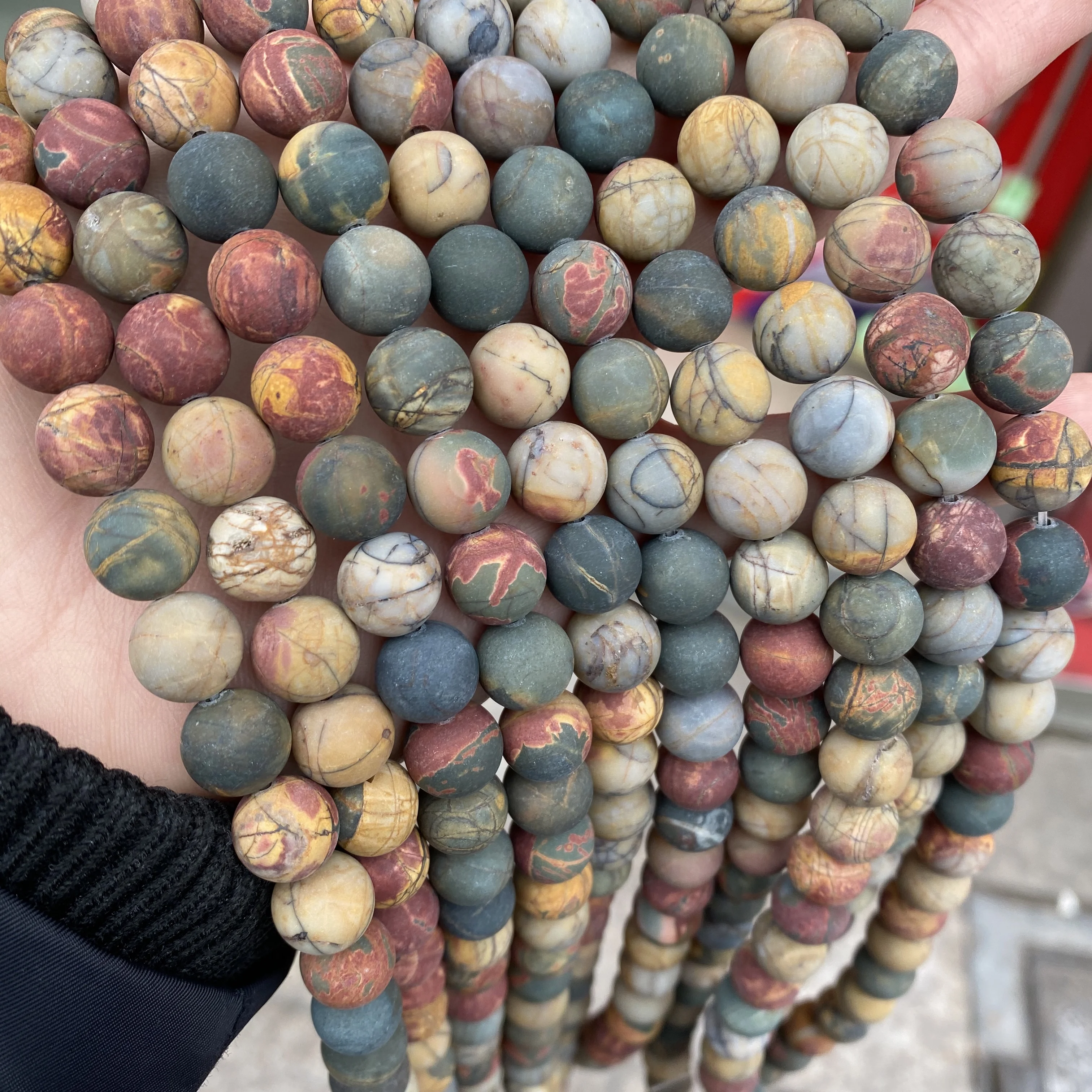 Red Picasso Jasper 4/6/8/10/12mm Natural Stone Matte Frosted Smooth Loose Round Red Picasso Jasper Beads for Jewelry Making