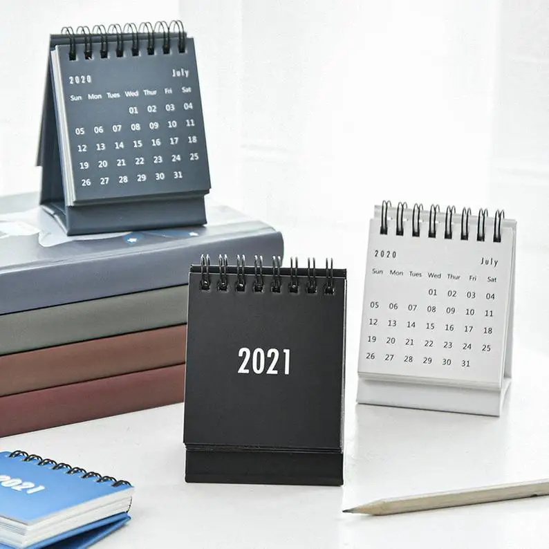 Custom manufacturing 2021 logo standup desk top small monthly mini calendar with stand