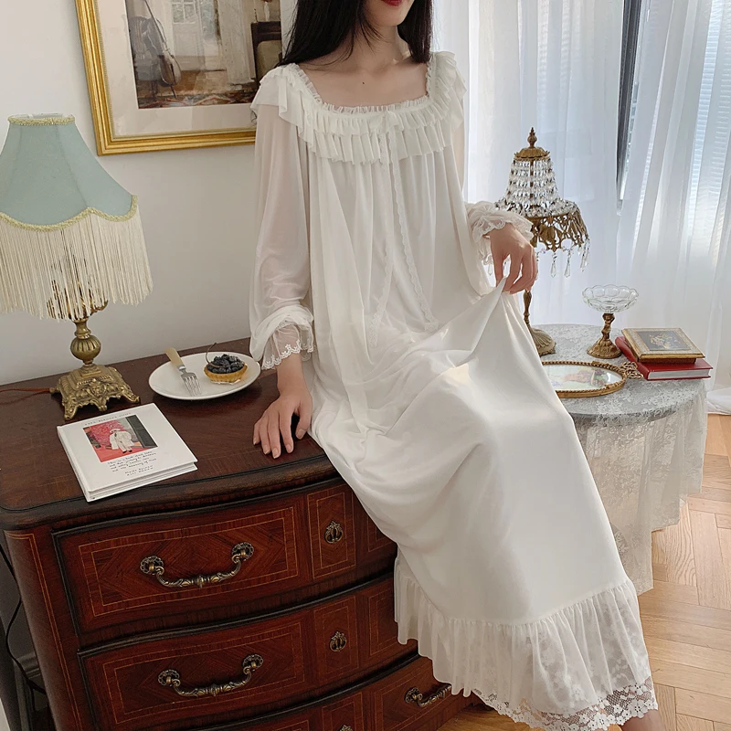 New Fashion Cute Nightgown Lace Pajamas Robe Dresses Sleeping Wear Sexy Nightwear Princess Women Cotton Nightdress