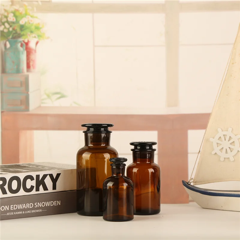Wholesale Clear Amber Glass Apothecary Bottle Pharmacy Reagent Bottle With Glass Stopper