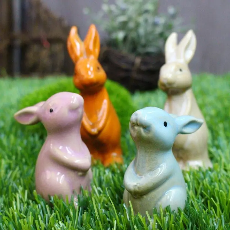
No. 1 OEM crafts gifts color easter figurines rabbit ceramic bunny garden home ornaments 