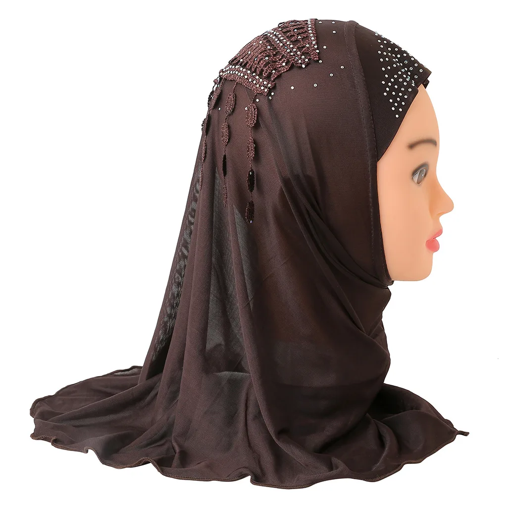 2023 Good Material Ice Silk Cute Gril Muslim Scarf Shawls Ramadan Kids Full Cover Prayer hijab for 2-7 years