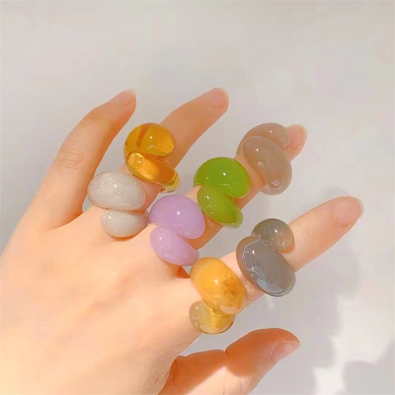 Acrylic Finger Ring for Women Party Charming Jewelry Gift Geometric Water Ripple Resin Colored Plastic Rings