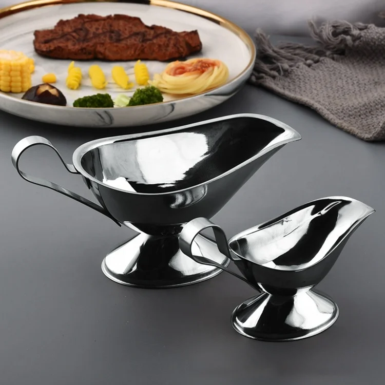Wholesale Restaurant Serving Tools Stainless Steel 3/5/8/10oz Gravy Pourer Dish Salad Dressing Server Gravy Boat