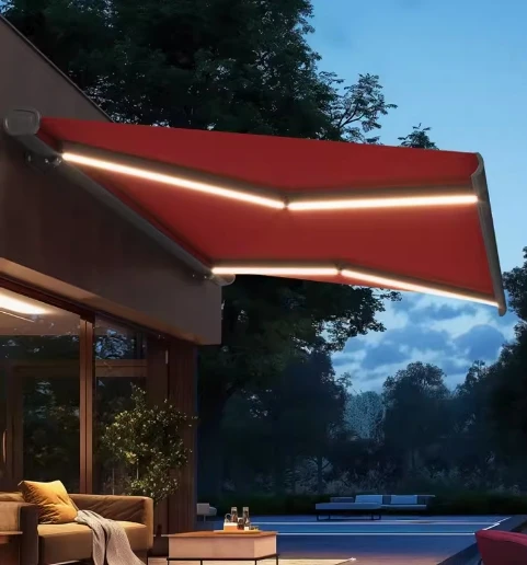 Aluminum Waterproof Sunshade Pergola Canopy Restaurant Balcony Retractable Awning LED Light