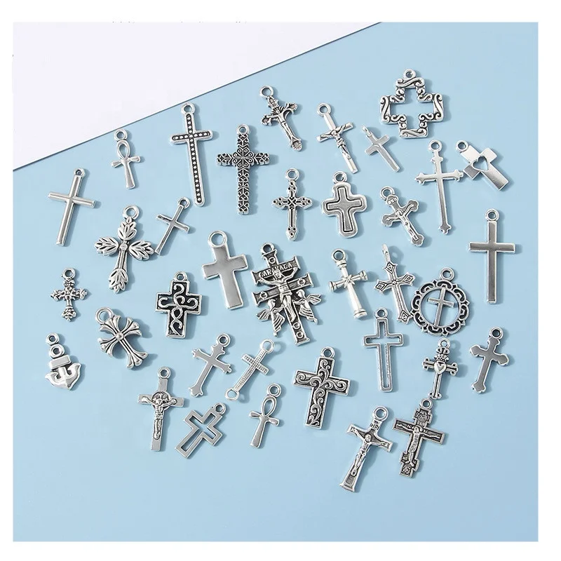 Alloy vintage antique cross crucifix pendant charms DIY necklace earrings handmade material decorative pendant