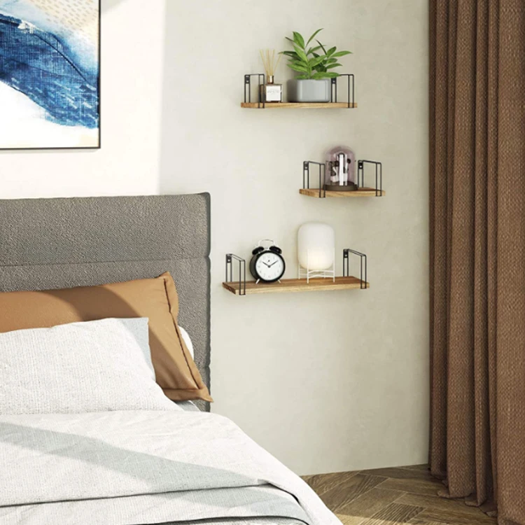 Farmhouse rustic wooden wall shelves home decor floating display shelf