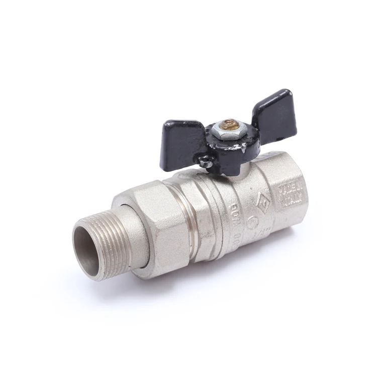 High Quality Customized Nickel Plated Female Brass 1/2 Ball Valve  Butterfly Handle With Pipe Union