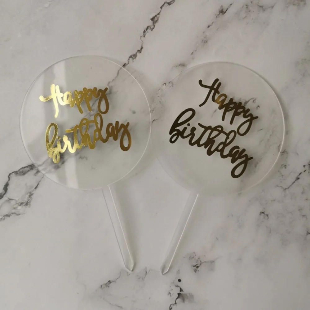 Cheap Price Acrylic bronzing cake  Topper  Round Heart Shape Star Shape Happy Birthday  Acrylic  Cake Toper