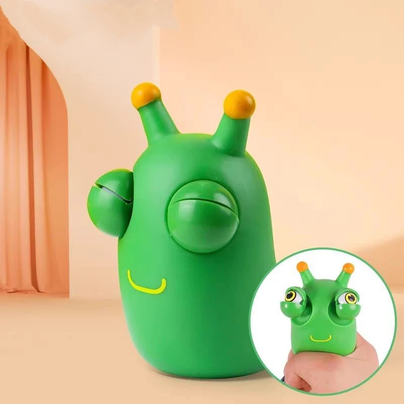 Funny Green Eye Bouncing Grass Worm Pinch Toy Popping Worms Squeeze Novelty Pop Sensory Stress Relief Fidget Toys for Adults Kid