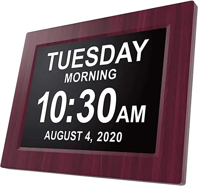 AMABOO Customized 7 8 10.1inch Desk Wooden dementia clock calendar Electronic Wall Digital Calendar Alarm Clock