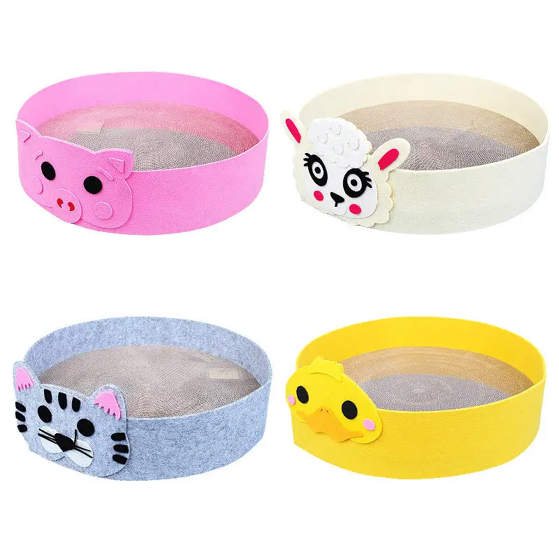 High Quality Custom Felt Cat Bed Round Animal Shaped Corrugated Cardboard Cat Bed Cat Scratcher Toy Pet Bed With Catnip